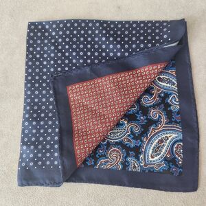 Cremieux pocket square brown blue 100% silk panels polka dot floral new $35